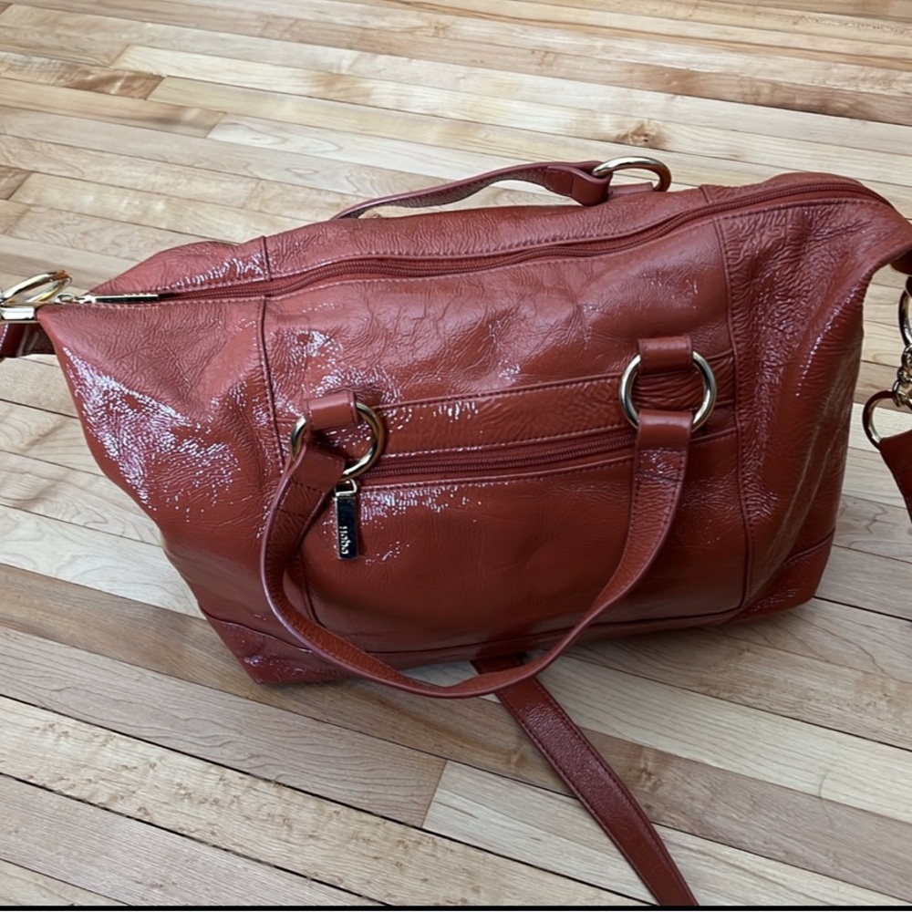 HOBO international patent leather satchel crossbody handbag burnt orange